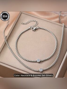Sterling Silver Necklace and Bracelet Set with Cubic Zirconia